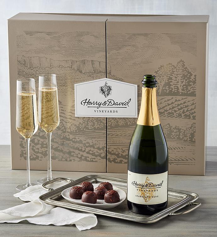 Sparkling Wine with Glasses and Truffles Gift Set